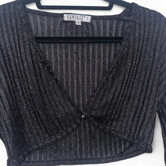 Vintage rampage black sparkly long sleeve bolero top with button detail - Picture 2 of 8